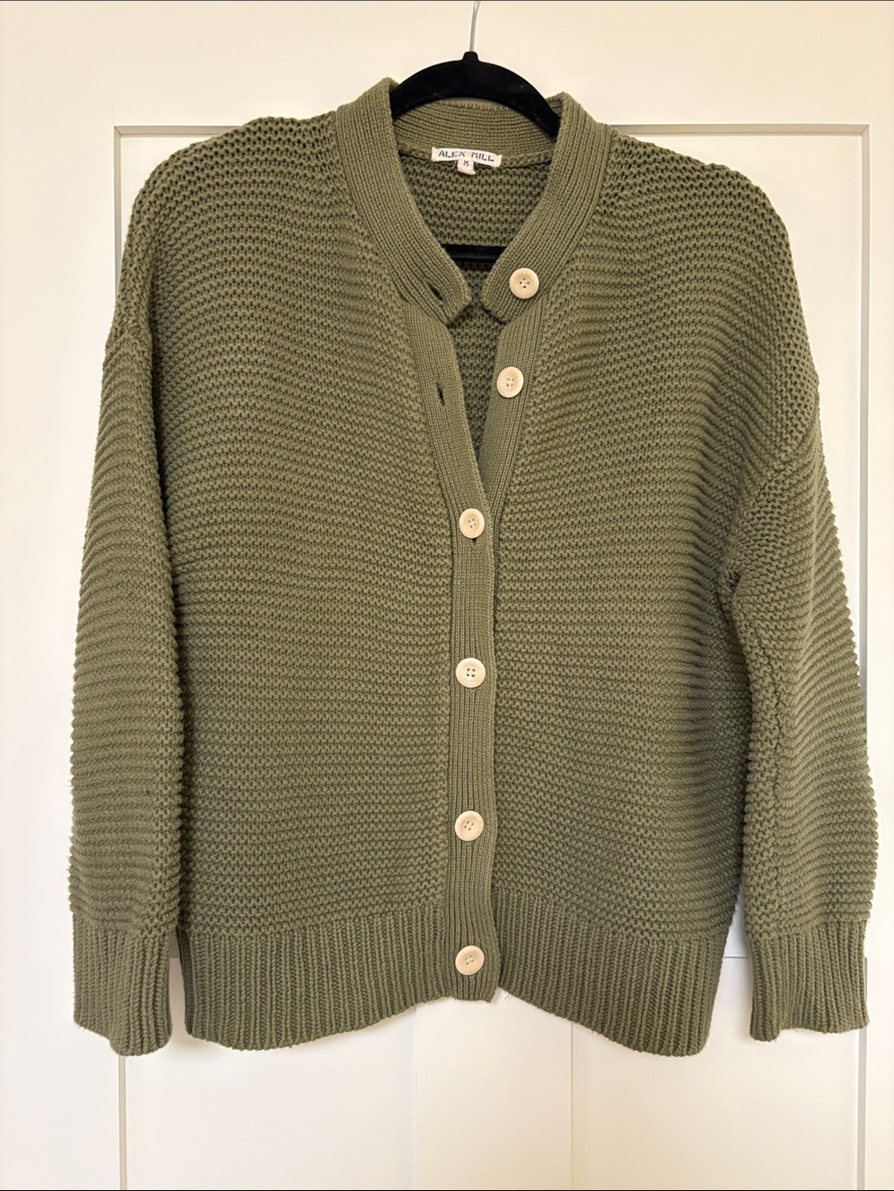 Alex Mill Nico Olive Green Button-Front Knit Sweater